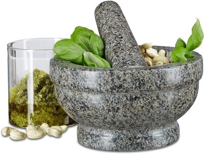 Granite Pestle and Mortar 17 cm Diameter for Spice Grinding, Herb Crushing, and Kitchen Use