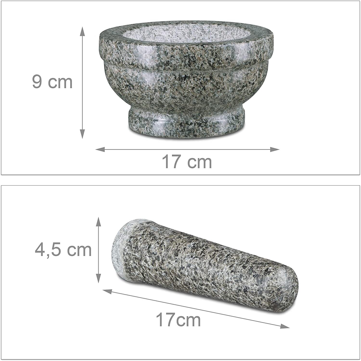 Granite Pestle and Mortar 17 cm Diameter for Spice Grinding, Herb Crushing, and Kitchen Use