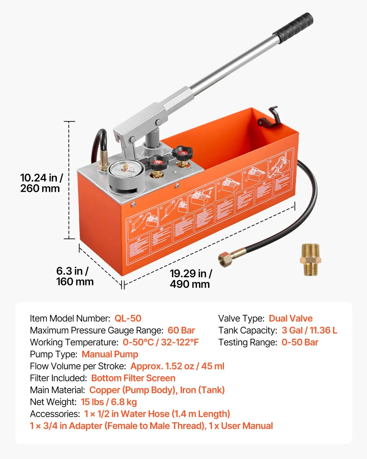 Pump for Pressure Manual Hydrostatic Test Pump – 0–50 Bar