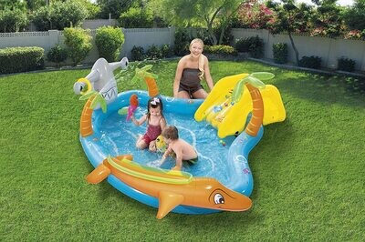 Sea Water Inflatable Kids Paddling Pool with Slide &amp; Play Accessories – 280 × 257 × 87 cm