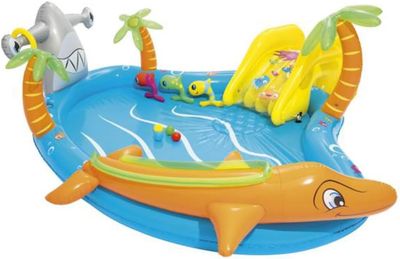 Sea Water Inflatable Kids Paddling Pool with Slide &amp; Play Accessories – 280 × 257 × 87 cm