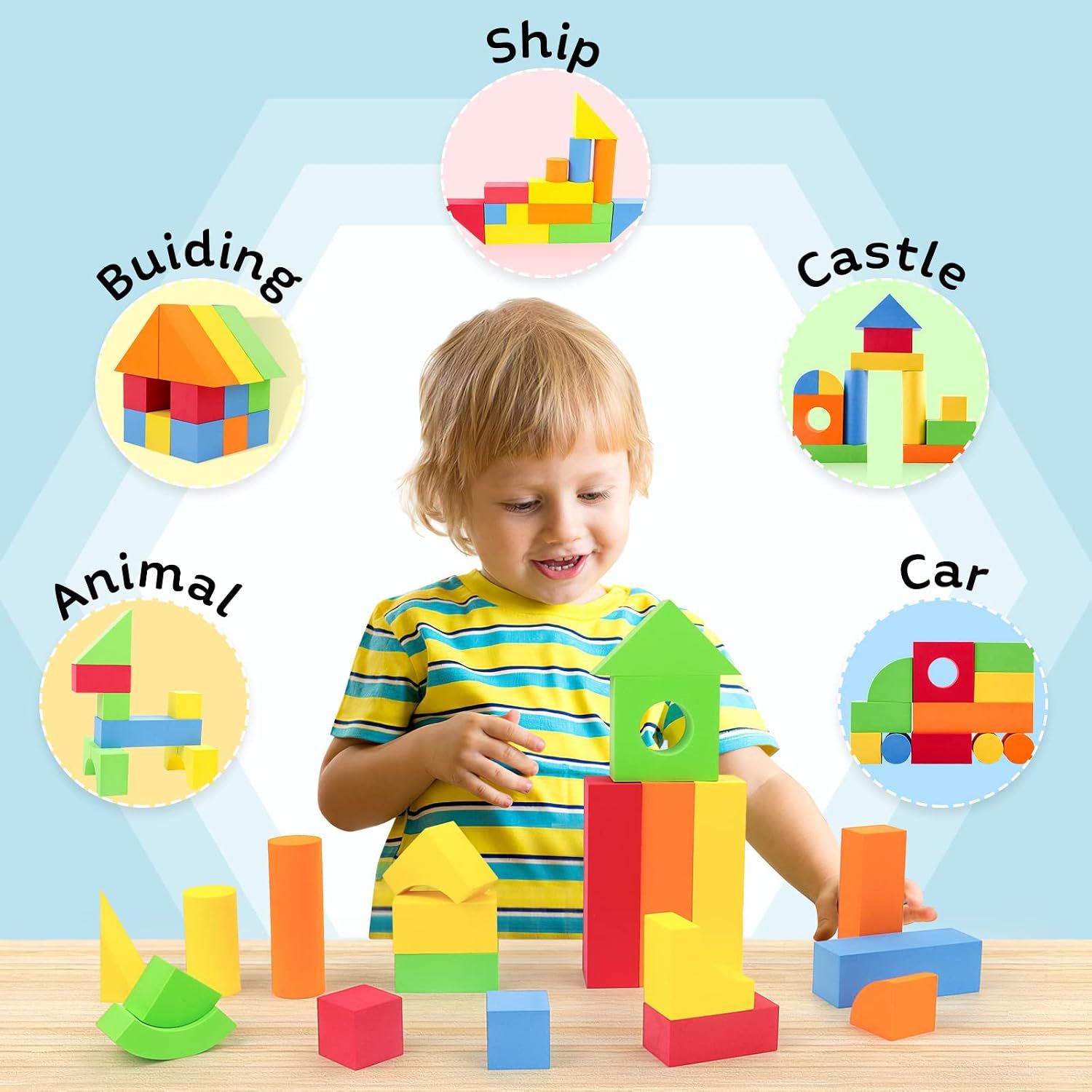 Set of 131-Piece EVA Jumbo Foam Building Blocks for Kids