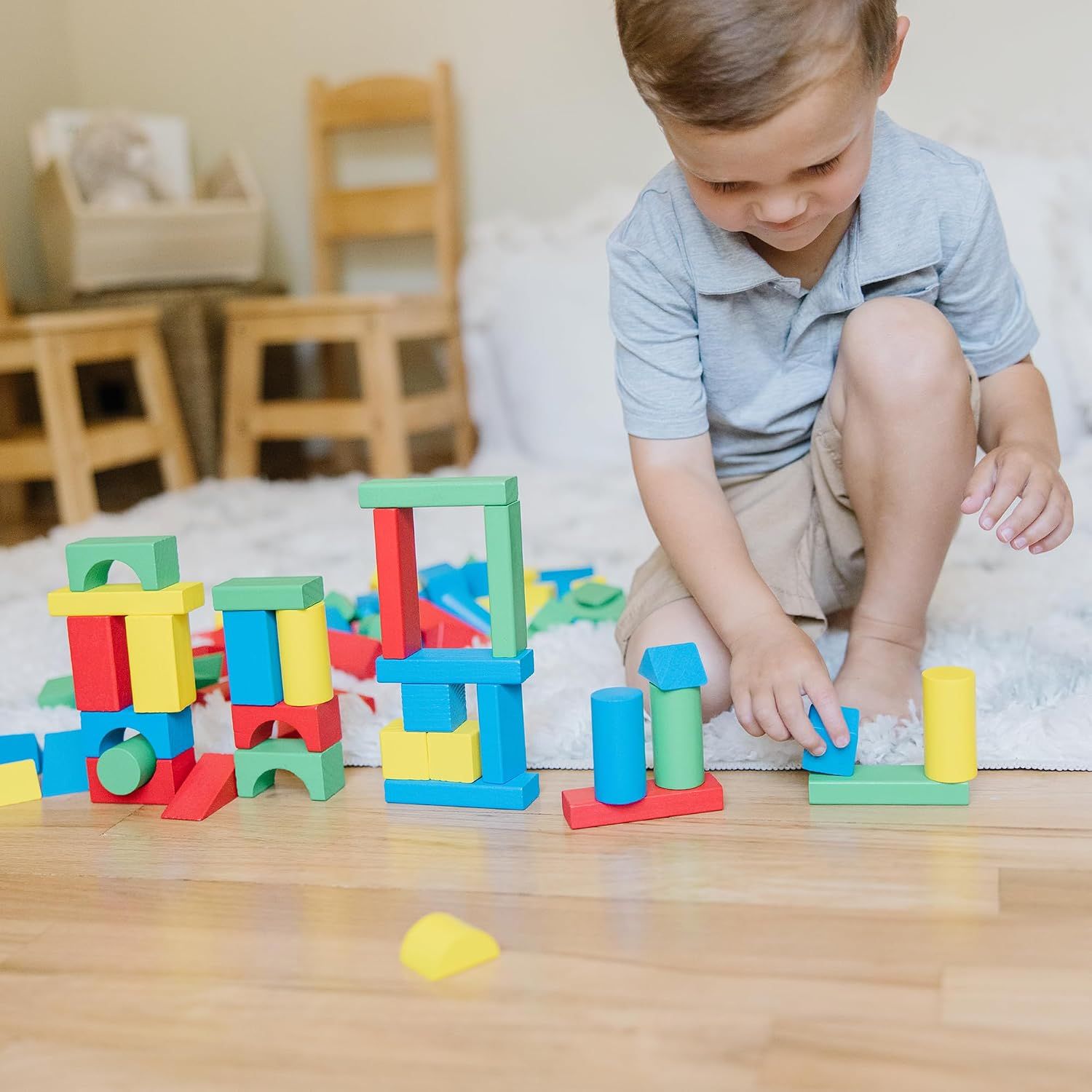 100 Piece Wooden Building Blocks Set