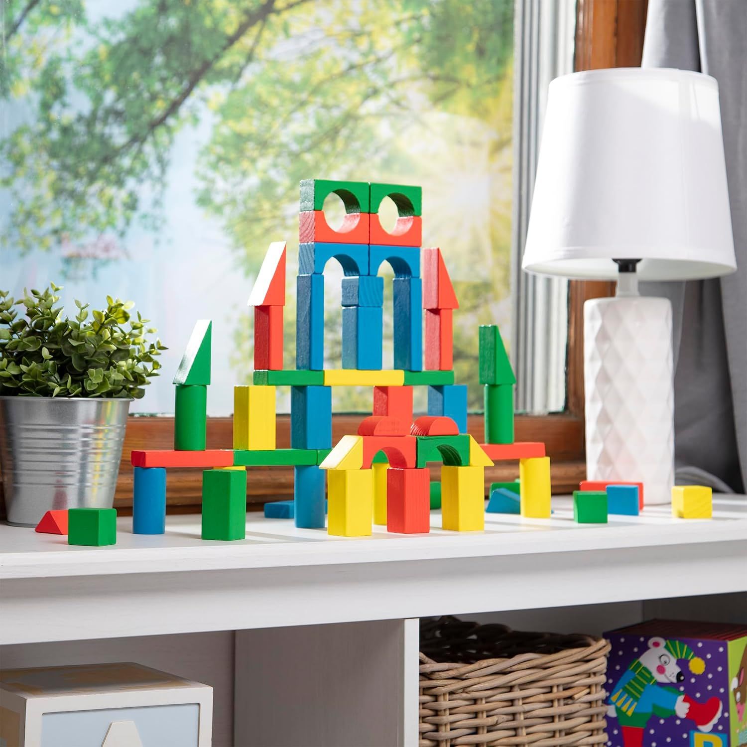 100 Piece Wooden Building Blocks Set