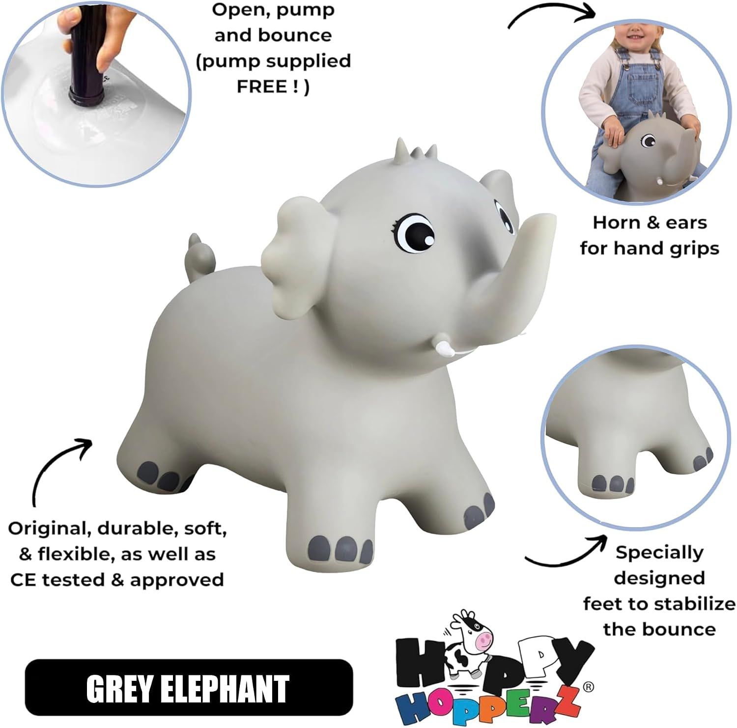 Elephant Jumping Animal with Air Pump – Inflatable Ride-On Toy for Kids with Fun Bouncing Action
