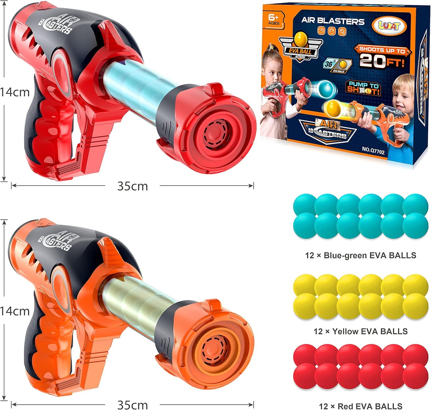 Kids Foam Ball Blaster Toy with 36 Balls, Indoor Outdoor Shooting Game, Ages 6+, Red/Orange
