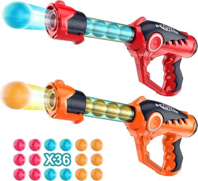 Kids Foam Ball Blaster Toy with 36 Balls, Indoor Outdoor Shooting Game, Ages 6+, Red/Orange