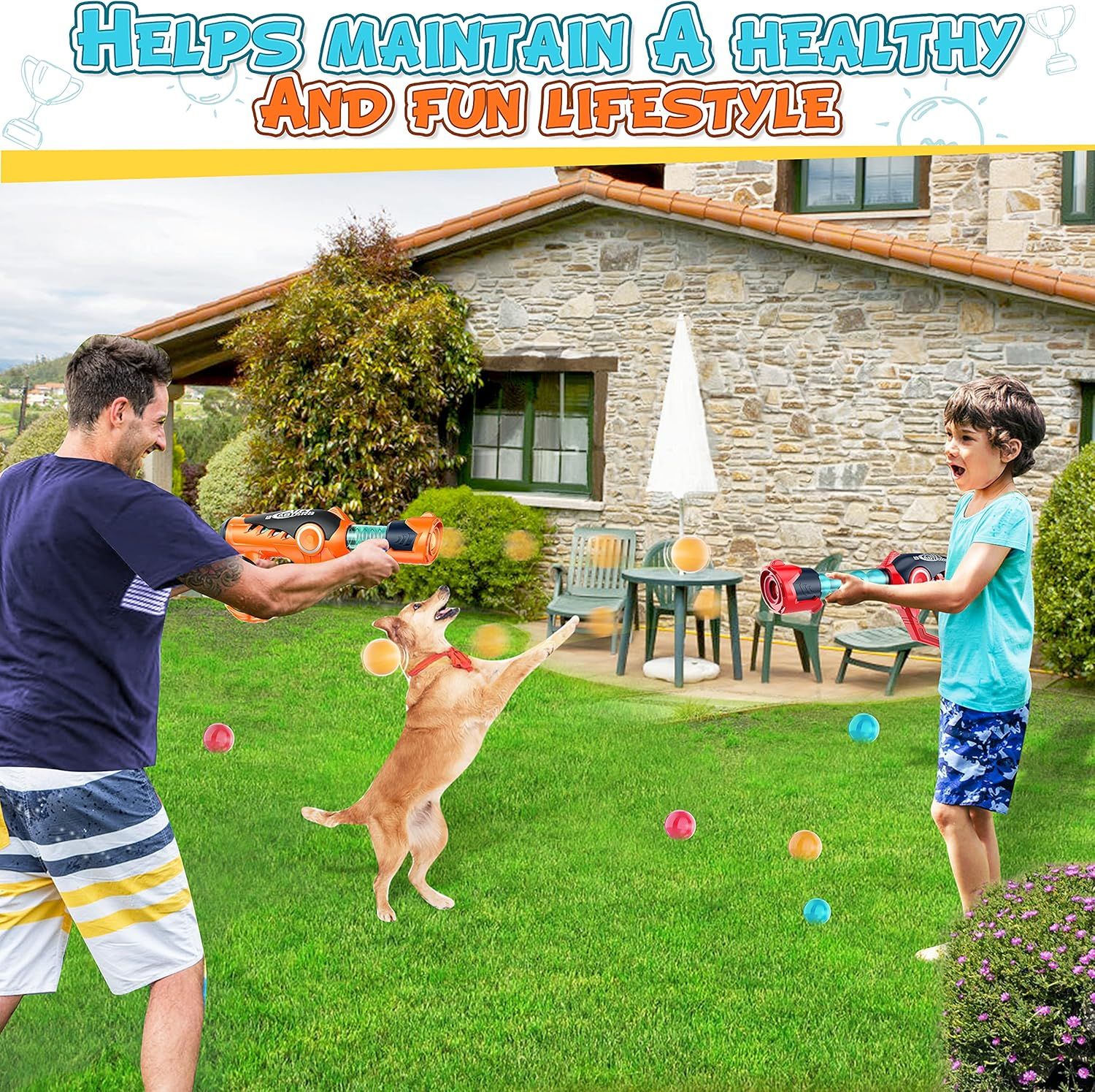 Kids Foam Ball Blaster Toy with 36 Balls, Indoor Outdoor Shooting Game, Ages 6+, Red/Orange