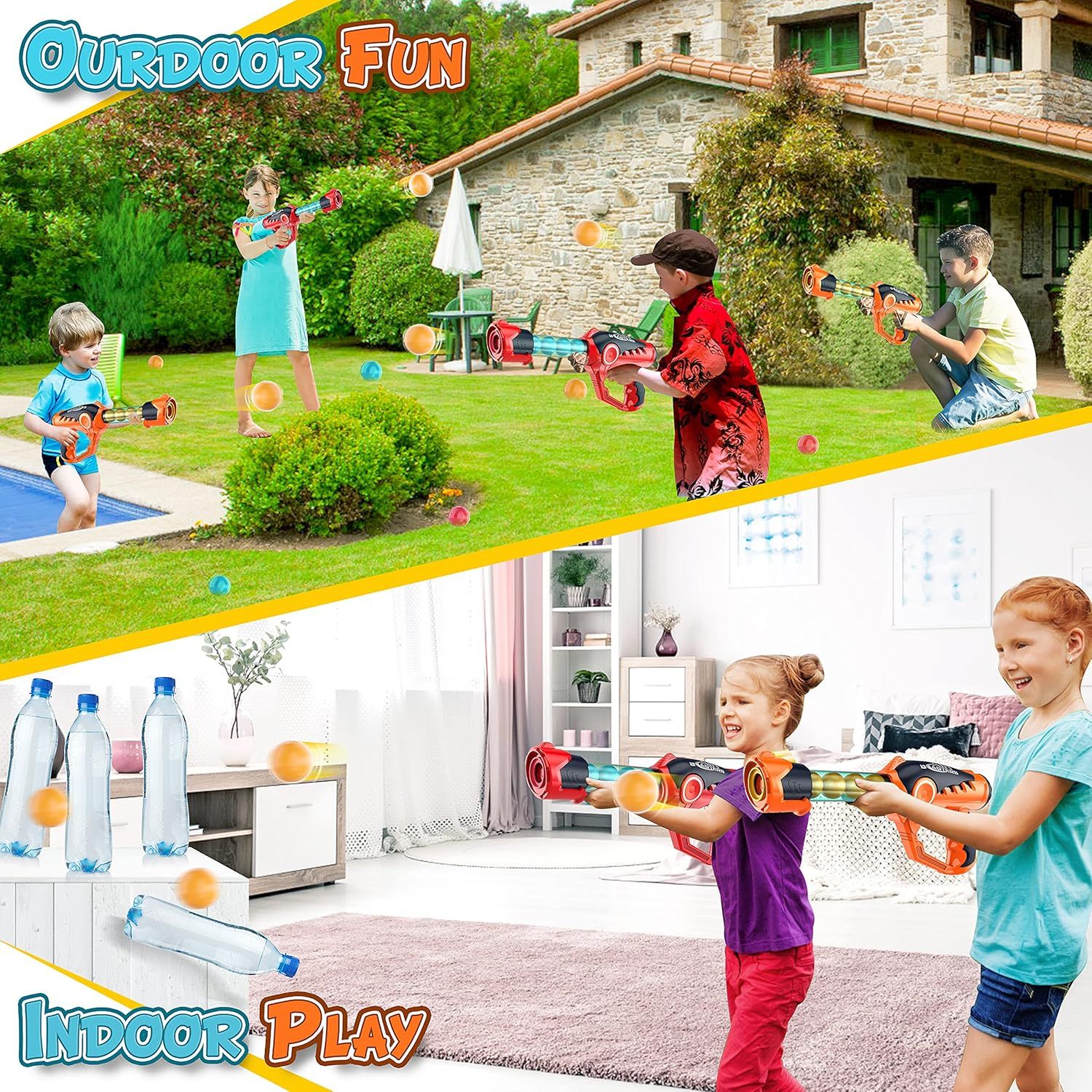 Kids Foam Ball Blaster Toy with 36 Balls, Indoor Outdoor Shooting Game, Ages 6+, Red/Orange