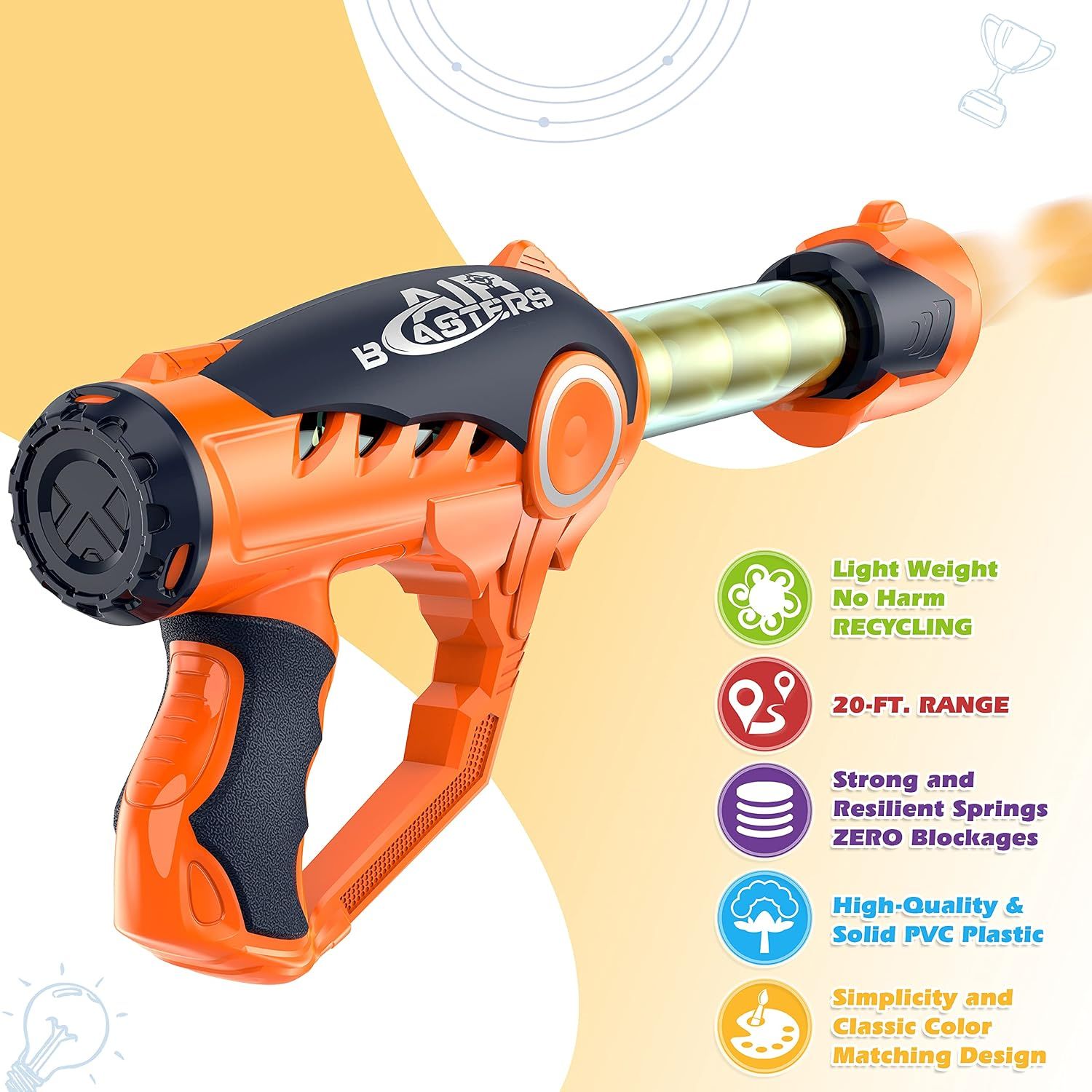 Kids Foam Ball Blaster Toy with 36 Balls, Indoor Outdoor Shooting Game, Ages 6+, Red/Orange