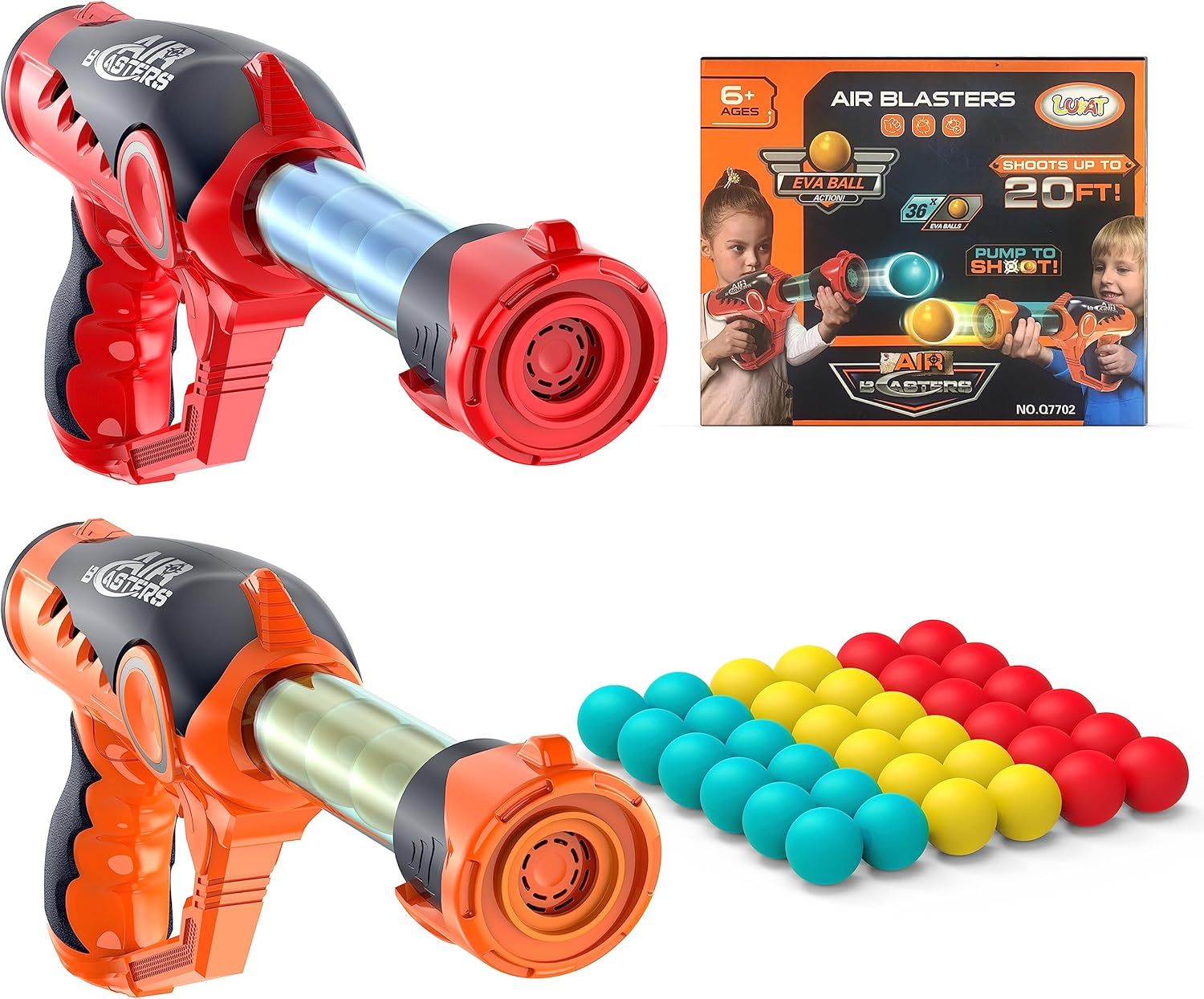 Kids Foam Ball Blaster Toy with 36 Balls, Indoor Outdoor Shooting Game, Ages 6+, Red/Orange