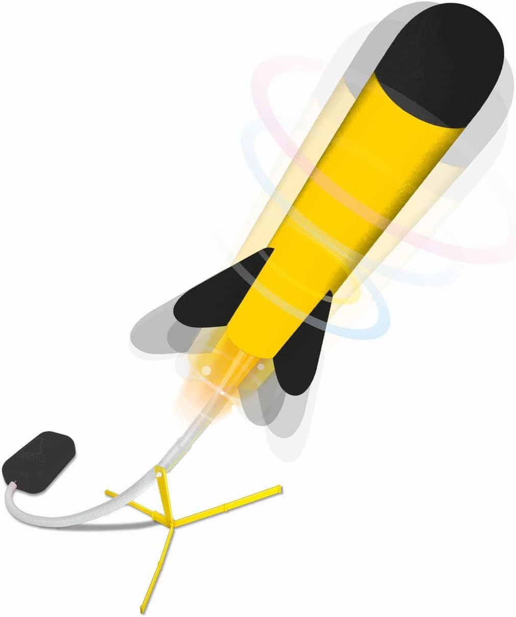 Rocket Toy Outdoor Game – Foam Rocket Launcher with 3 Rockets, Manual Foot Pump