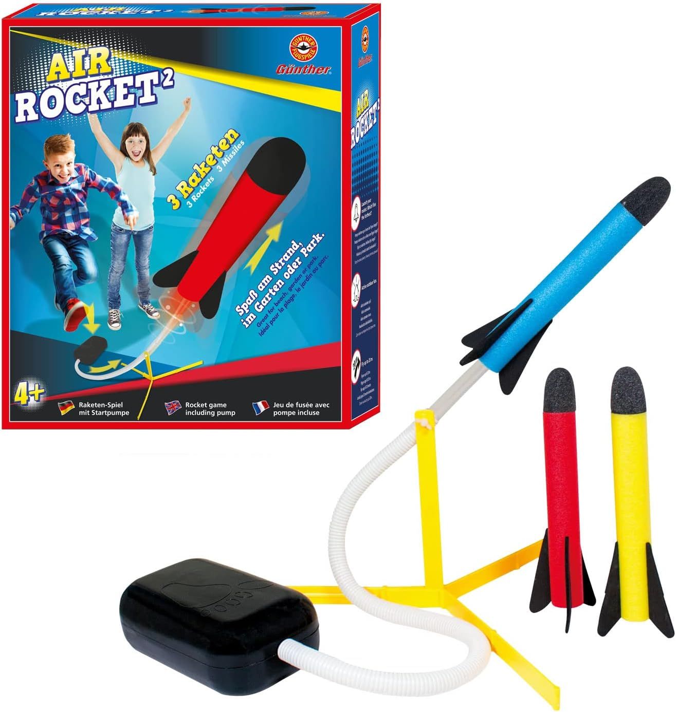 Rocket Toy Outdoor Game – Foam Rocket Launcher with 3 Rockets, Manual Foot Pump