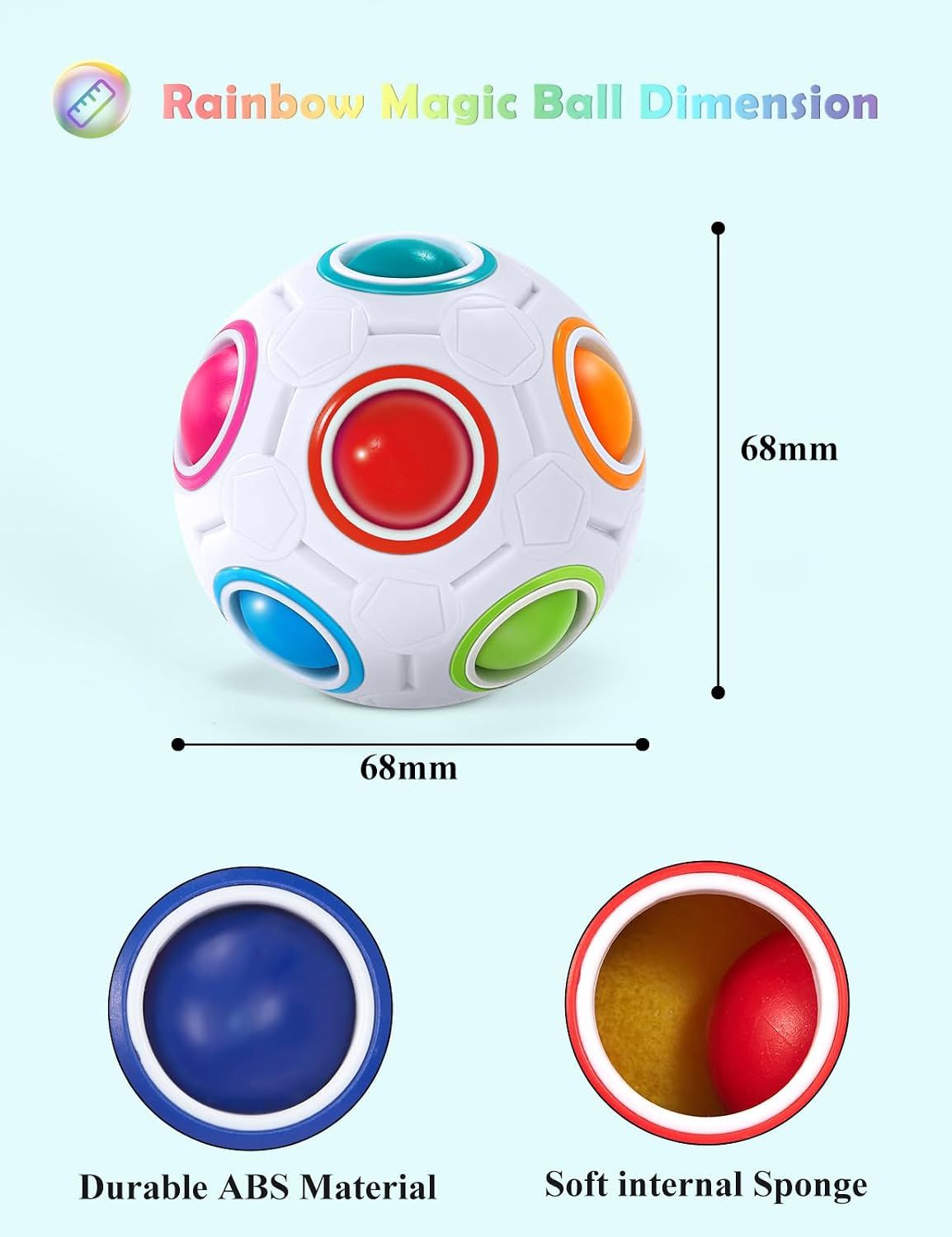 Puzzle Game 3D - Ball - Magic Rainbow Puzzle Ball – 68mm Color Matching Brain Teaser