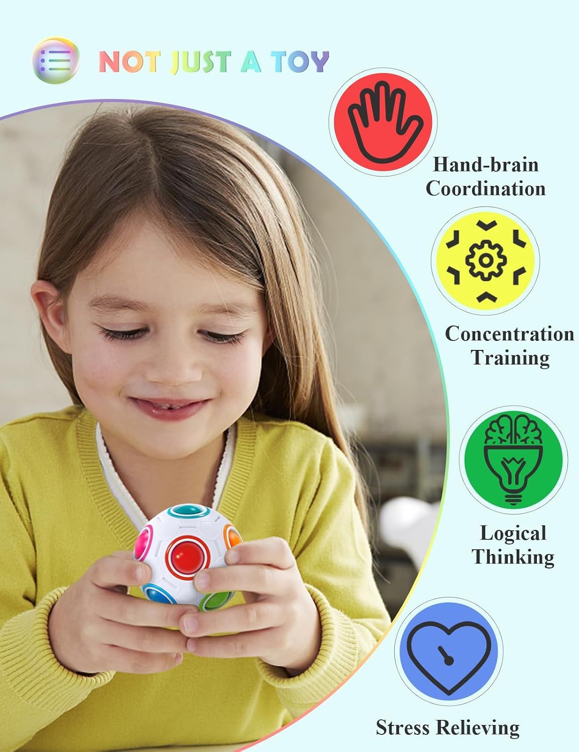 Puzzle Game 3D - Ball - Magic Rainbow Puzzle Ball – 68mm Color Matching Brain Teaser