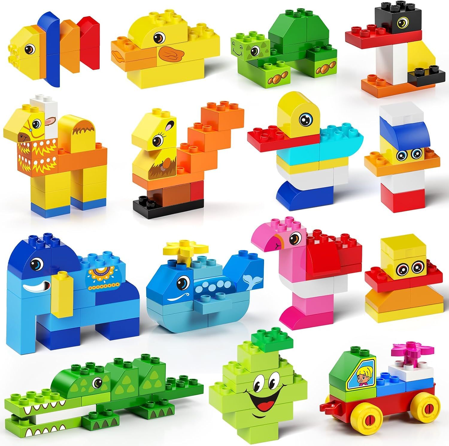 135-Piece Building Blocks Set for Kids, Construction Toy with 15 Animals