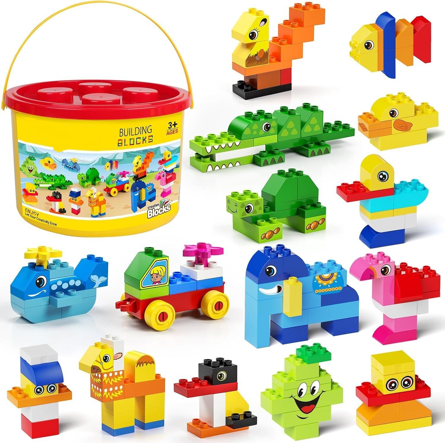 135-Piece Building Blocks Set for Kids, Construction Toy with 15 Animals