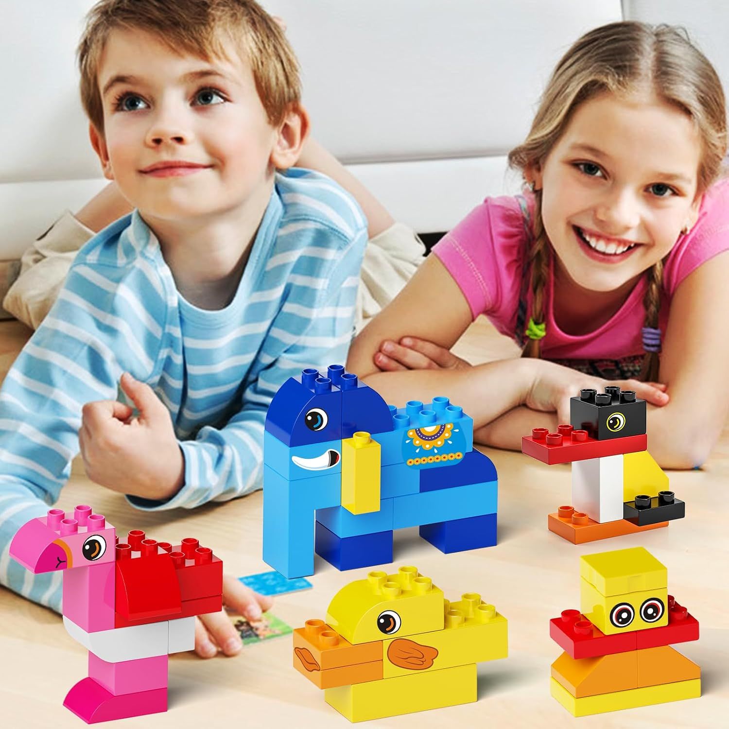 135-Piece Building Blocks Set for Kids, Construction Toy with 15 Animals