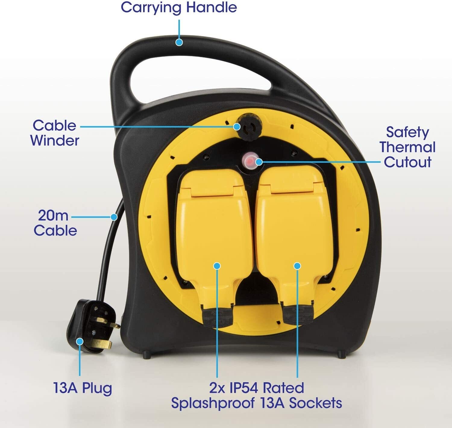 Weatherproof Garden Power Socket 2 Way Case Reel