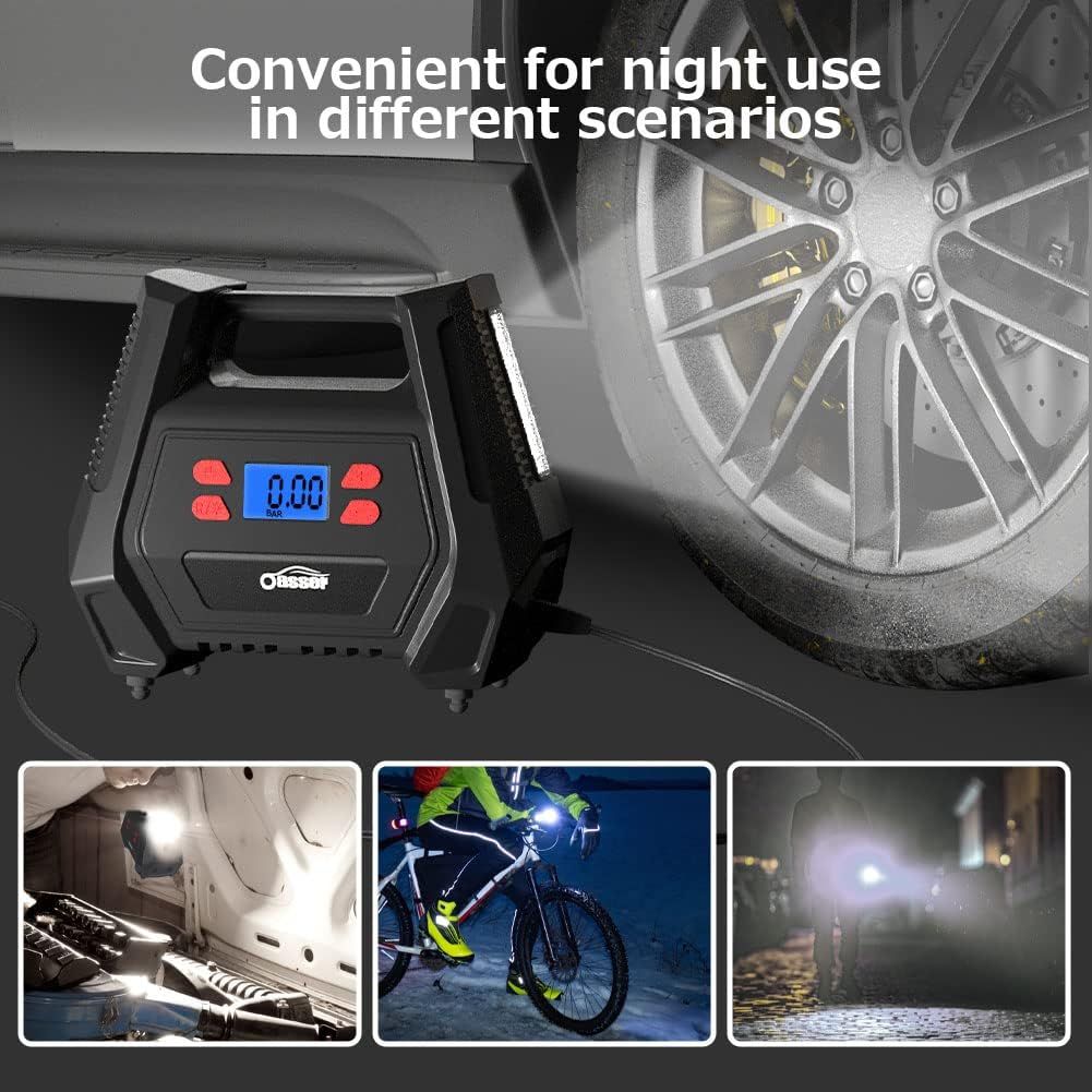Portable Tyre Inflator Air Compressor 12V DC 240V AC 150 PSI Car Tyre Pump with LED Light