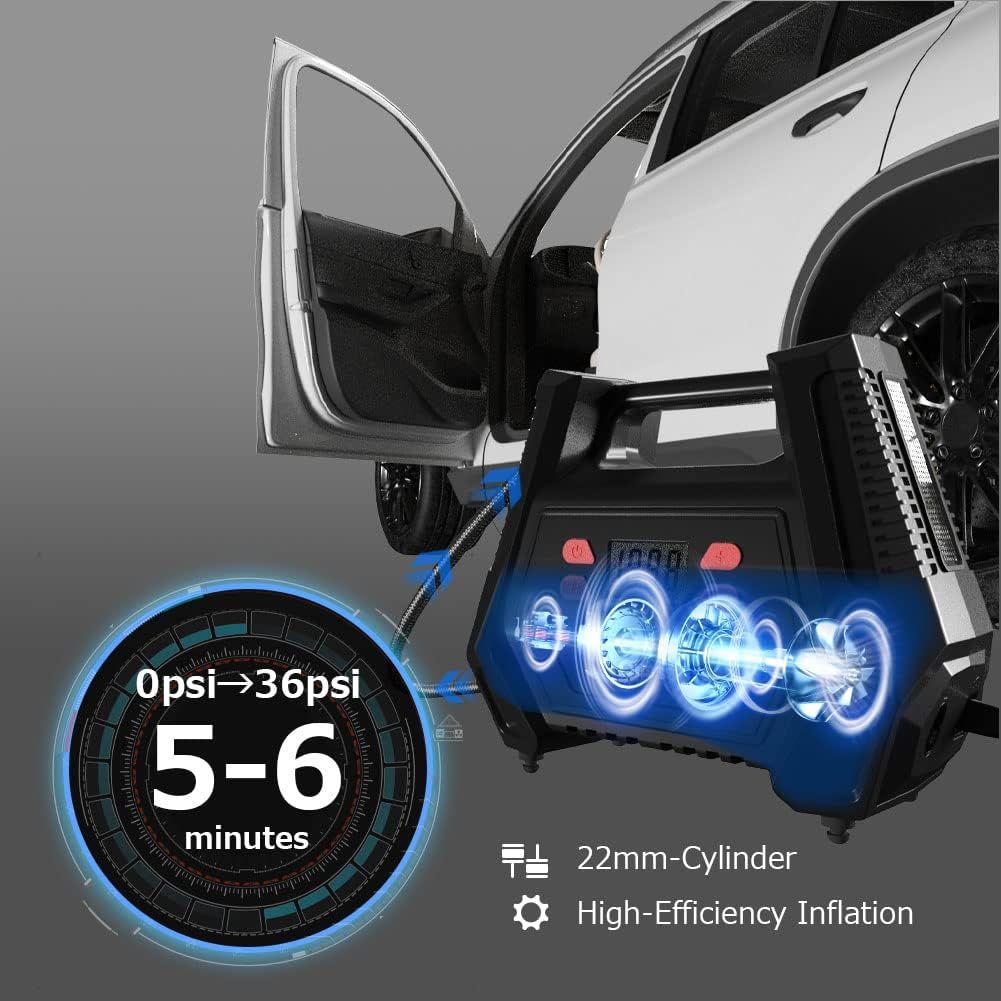 Portable Tyre Inflator Air Compressor 12V DC 240V AC 150 PSI Car Tyre Pump with LED Light