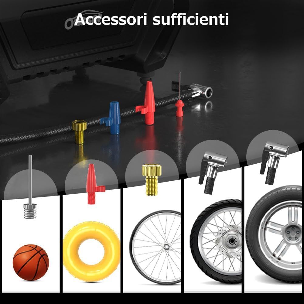 Portable Tyre Inflator Air Compressor 12V DC 240V AC 150 PSI Car Tyre Pump with LED Light