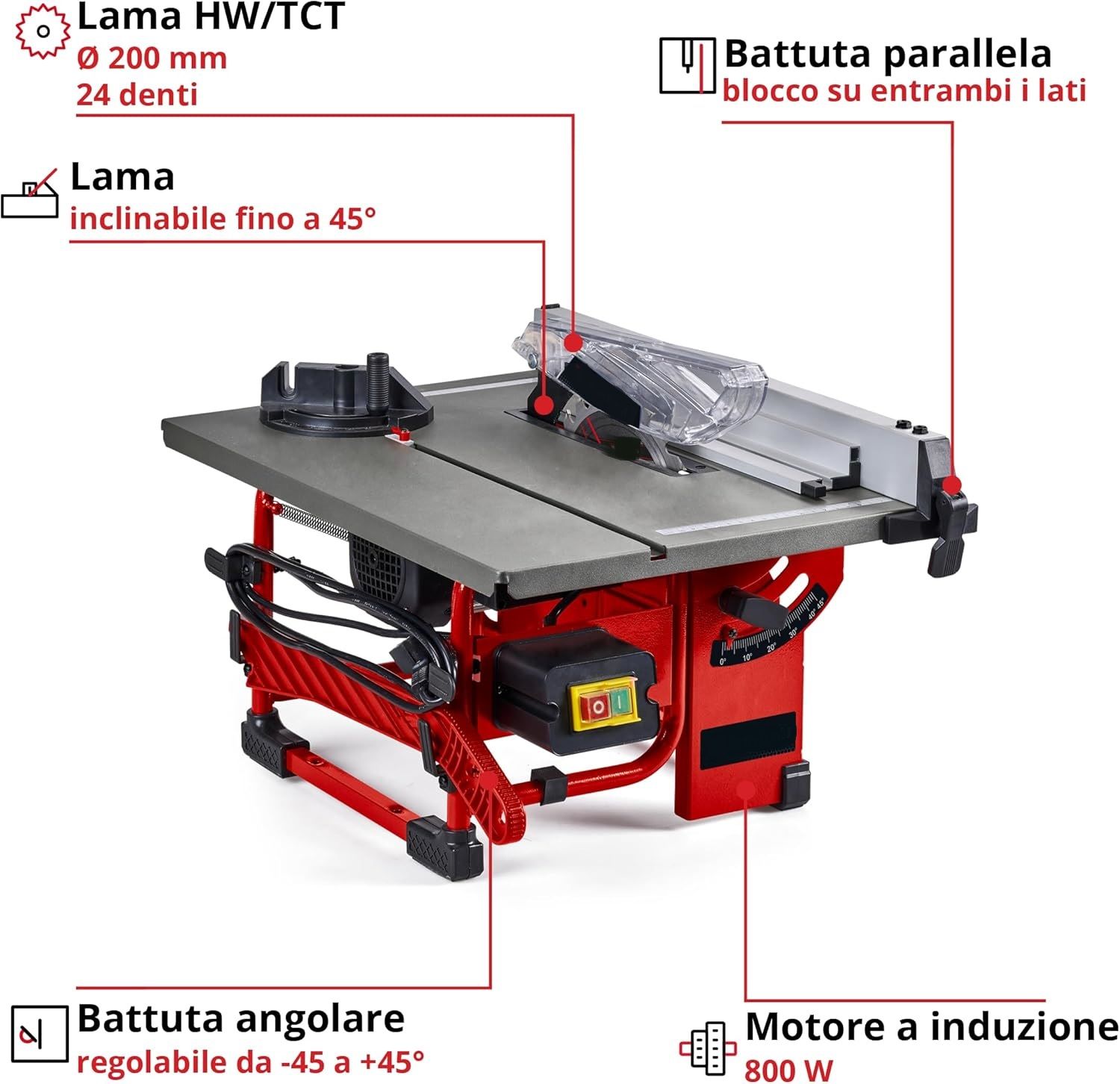 Powerful, Compact, TC-TS 8 I Circular Bench Saw – 800W, 200mm Carbide Blade, 45° Bevel Cutting