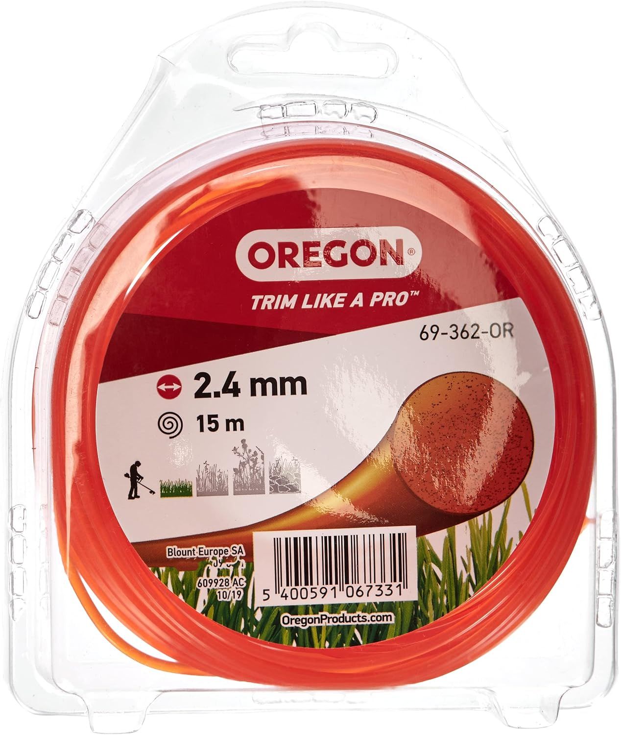 Round Heavy-Duty Trimmer Line, Orange, 2.4mm × 15m Orange Nylon Strimmer Line – Round Trimmer Cord for Grass &amp; Weeds