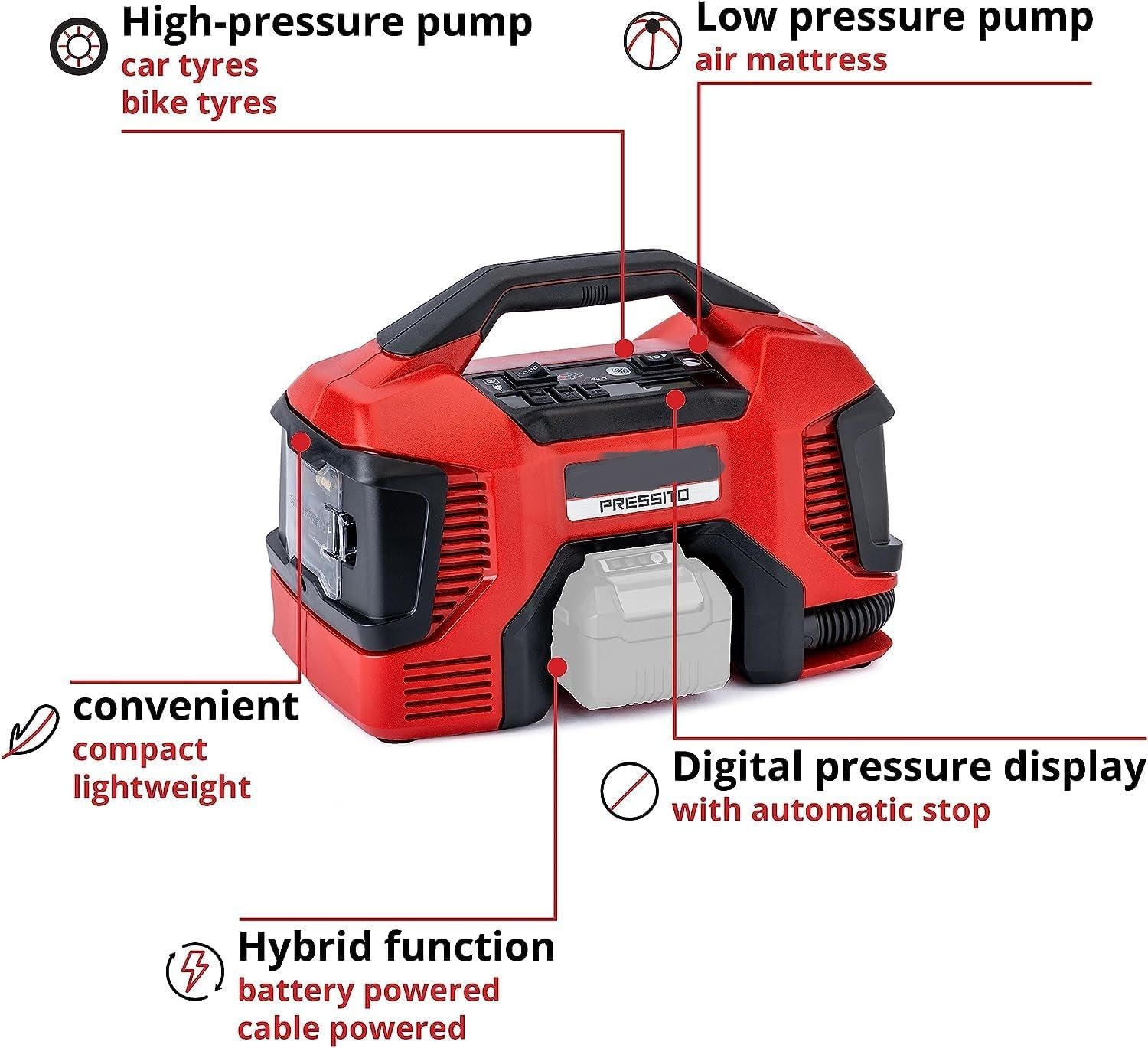 Power X-Change 18V Hybrid Air Compressor – 11 Bar Portable High-Pressure &amp; Low-Pressure Inflator