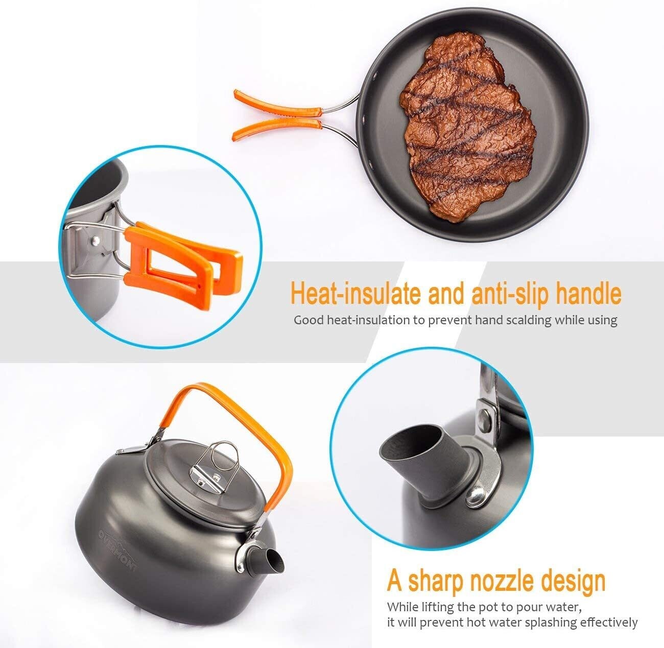 14PCS Portable Camping Cookware Set Outdoor Cooking Kit with Pot Pan Kettle Utensils for Hiking Picnic Backpacking