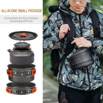14PCS Portable Camping Cookware Set Outdoor Cooking Kit with Pot Pan Kettle Utensils for Hiking Picnic Backpacking