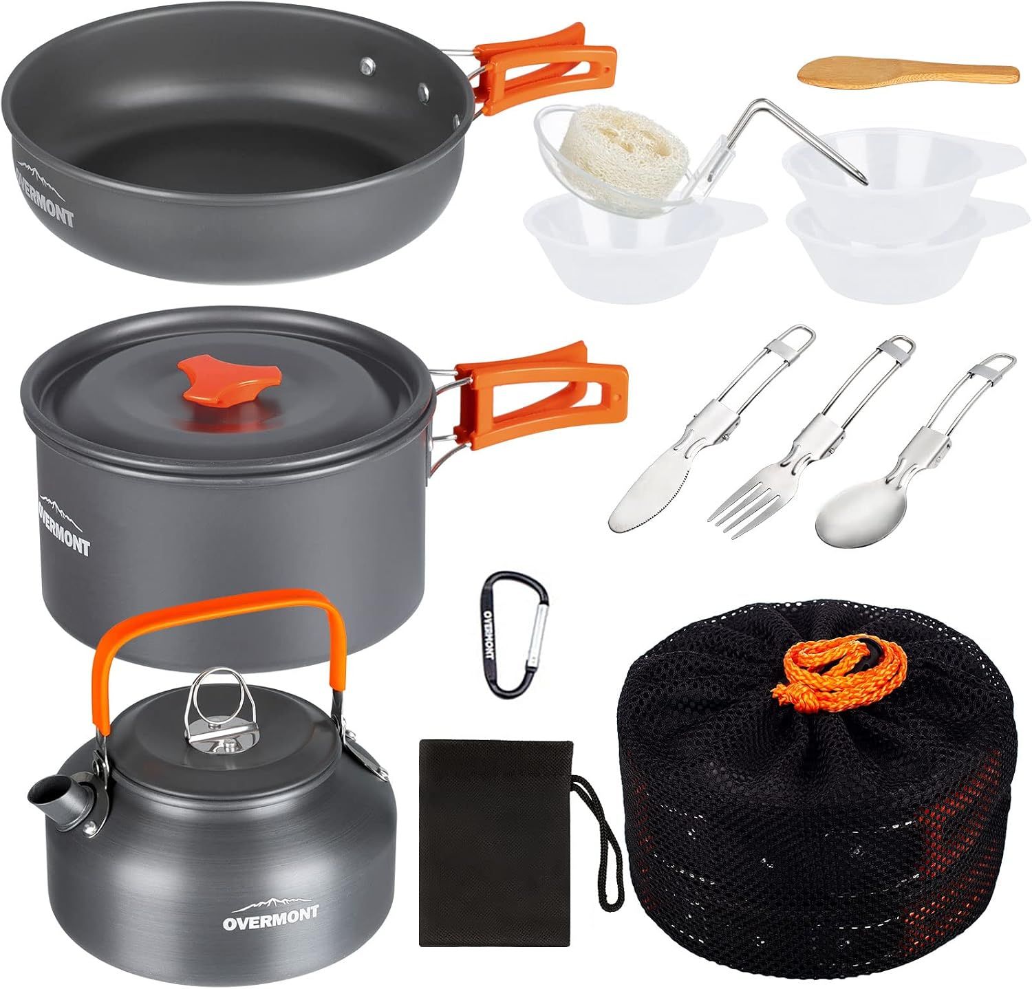 14PCS Portable Camping Cookware Set Outdoor Cooking Kit with Pot Pan Kettle Utensils for Hiking Picnic Backpacking