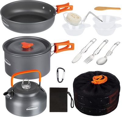 14PCS Portable Camping Cookware Set Outdoor Cooking Kit with Pot Pan Kettle Utensils for Hiking Picnic Backpacking