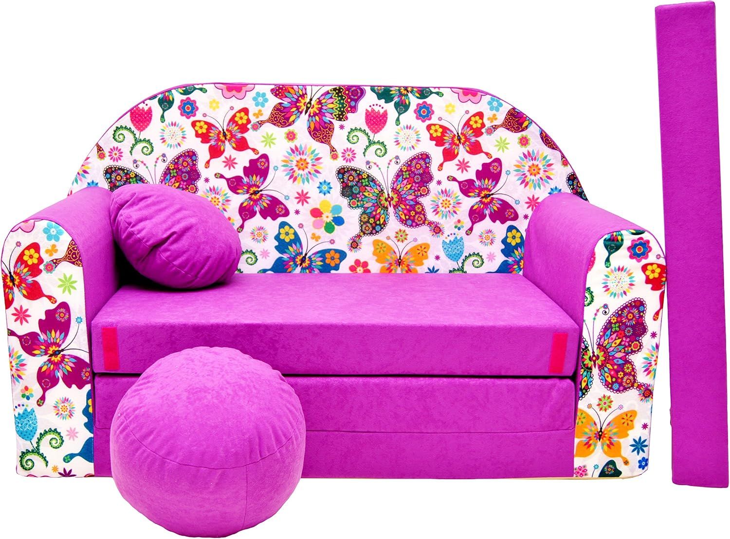 Children's 3-in-1 Sofa Bed, Multi-Function Sofa with Free Upholstered Stool and Cushion