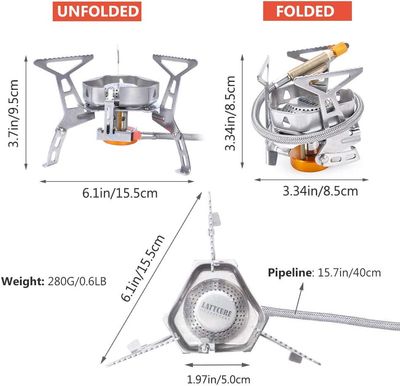 3500W Portable Gas Camping Stove Foldable Stainless Steel Burner with Piezo Ignition