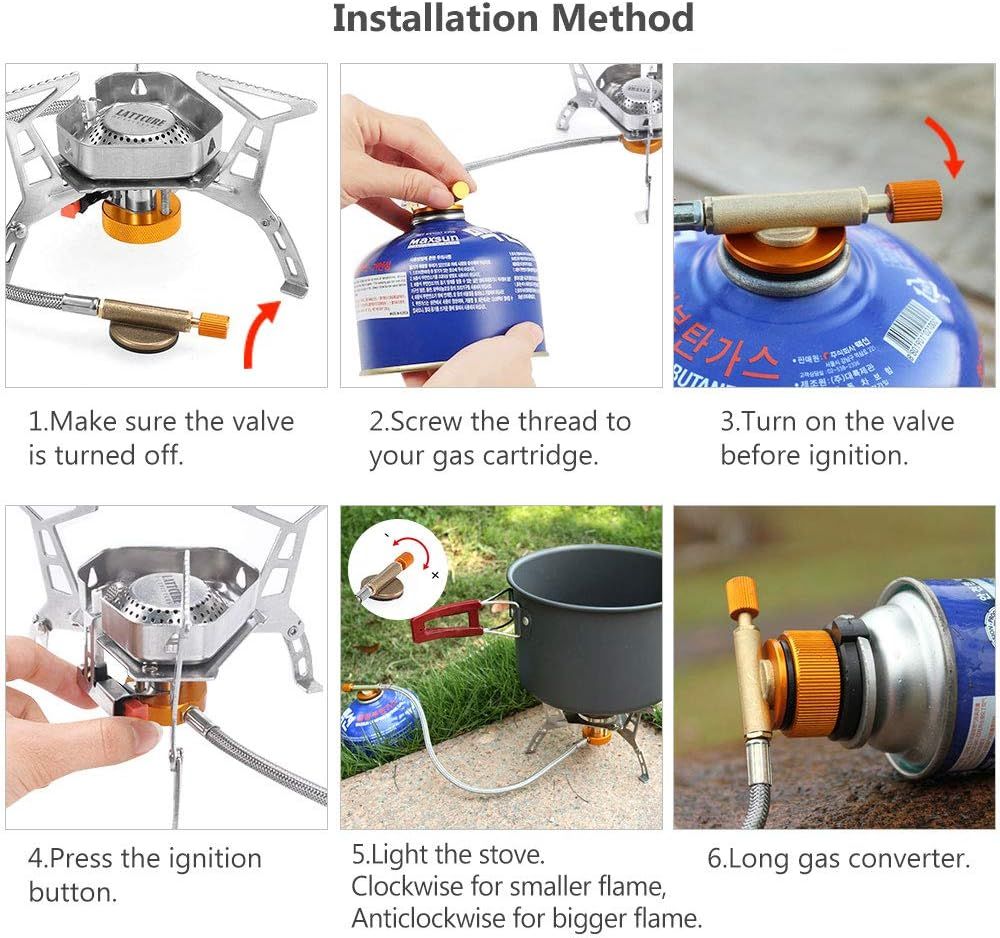 3500W Portable Gas Camping Stove Foldable Stainless Steel Burner with Piezo Ignition