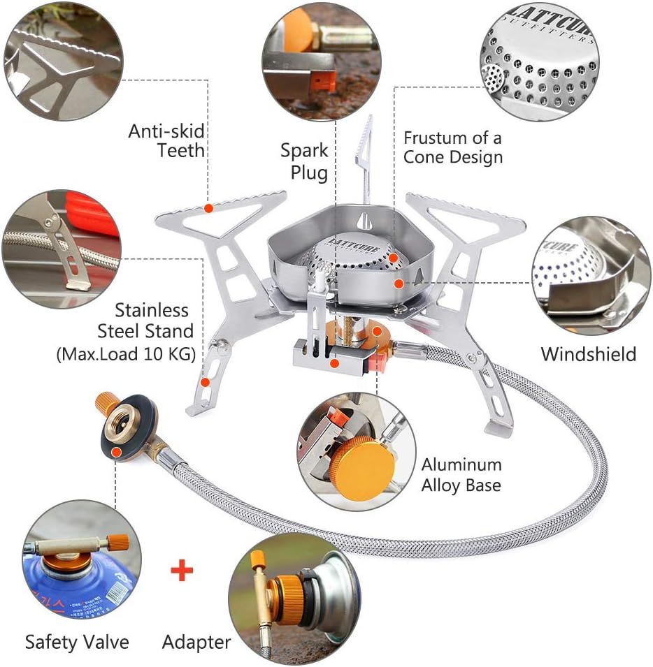 3500W Portable Gas Camping Stove Foldable Stainless Steel Burner with Piezo Ignition