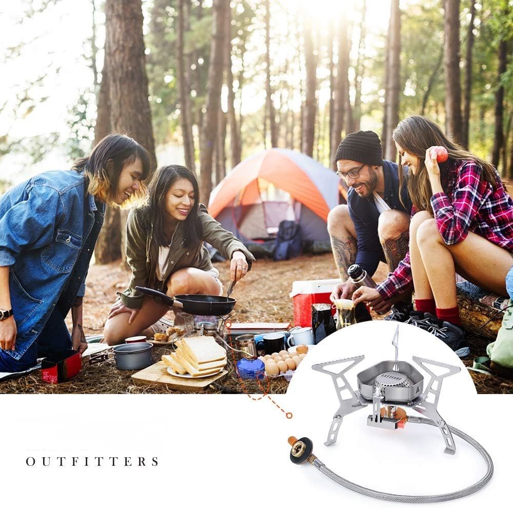 3500W Portable Gas Camping Stove Foldable Stainless Steel Burner with Piezo Ignition