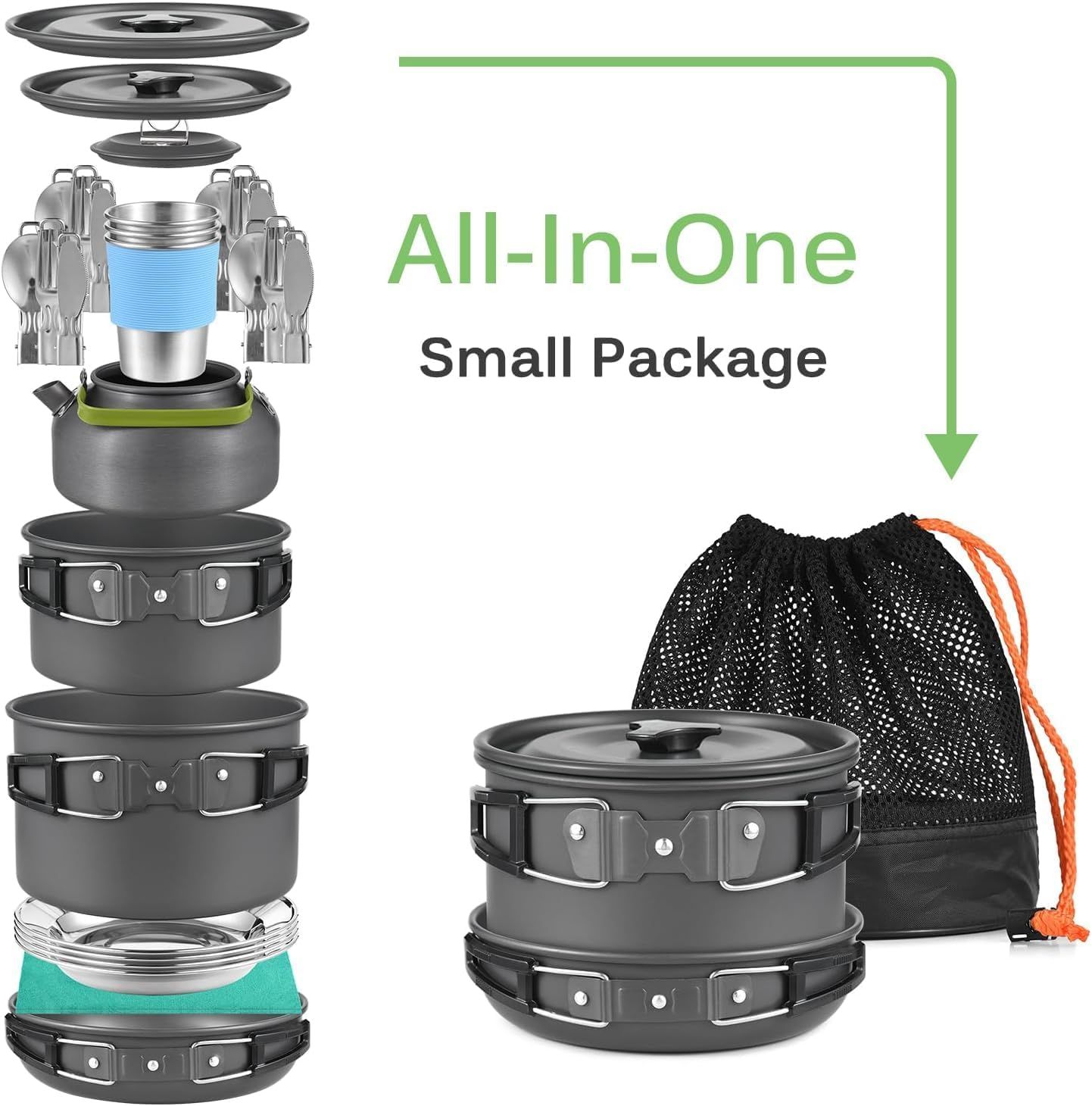 Set 33-Piece Camping Cookware – Complete Outdoor Cooking &amp; Dining Kit for 3–4 People