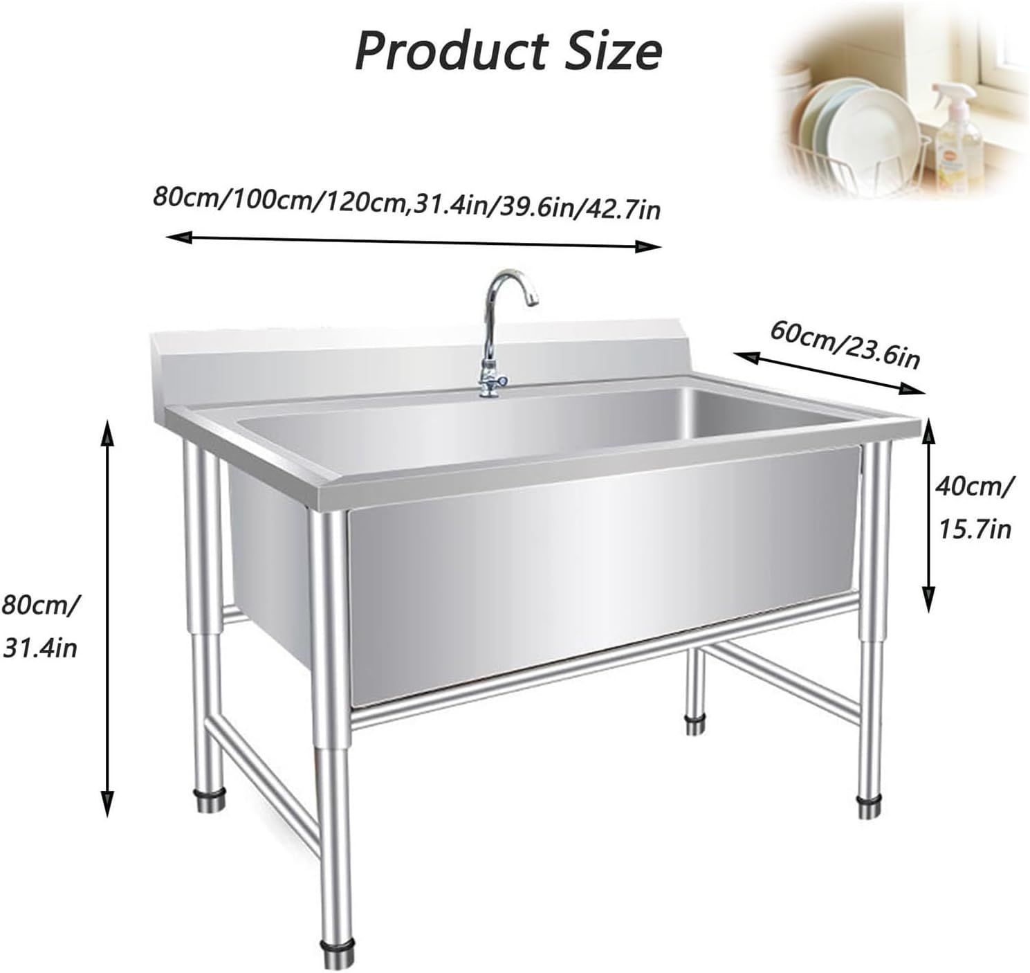 Stainless Steel Freestanding Sink with Faucet 80cm
