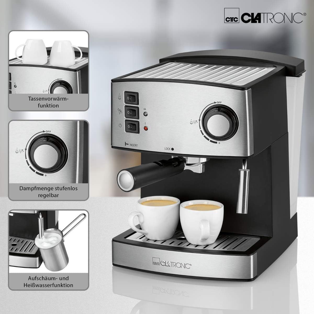 Espresso Coffee Machine 15 Bar Pump 1.6L Water Tank with Milk Frother