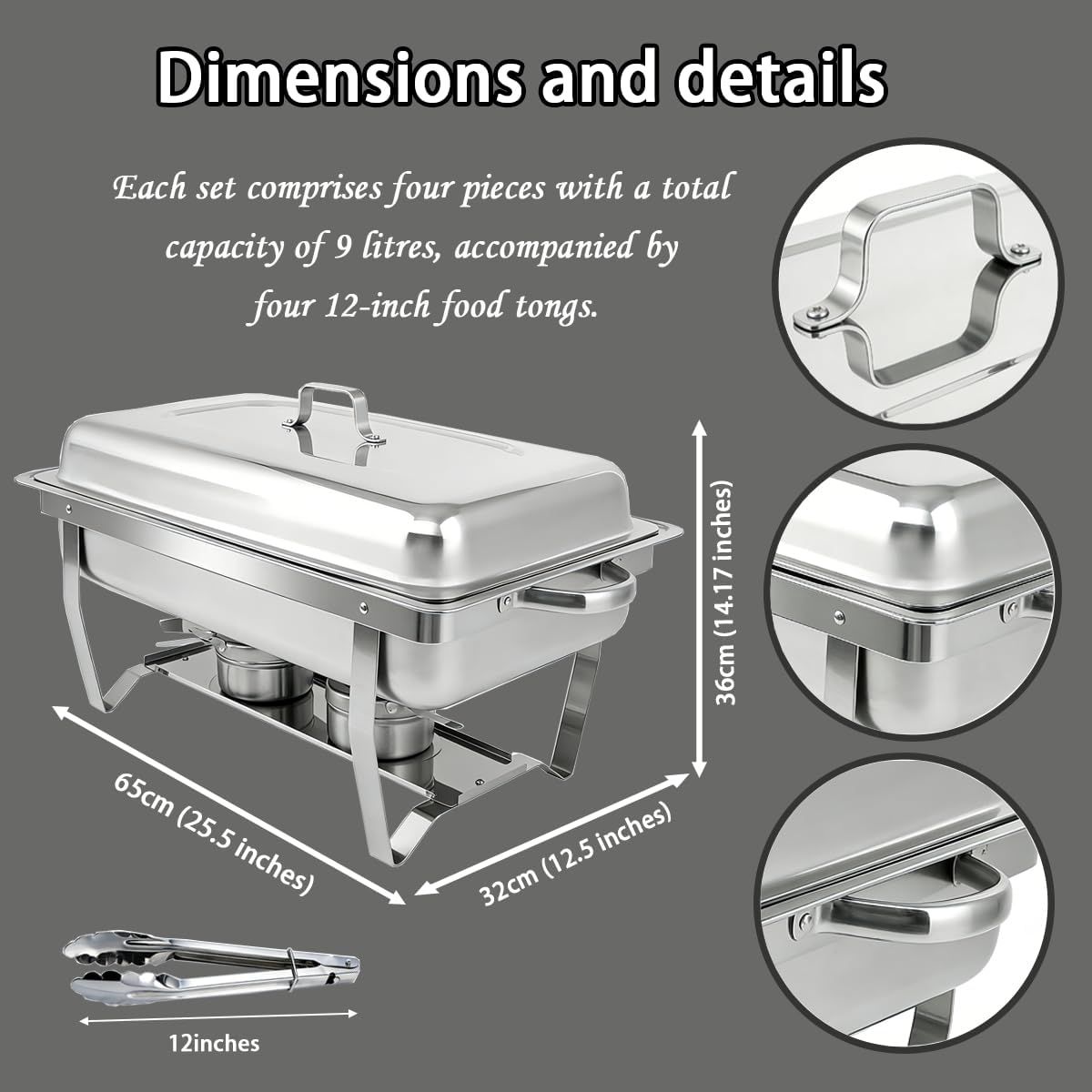 Chafing Dish 4 Pack 9L Stainless Steel Set