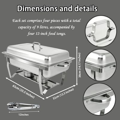 Chafing Dish 4 Pack 9L Stainless Steel Set