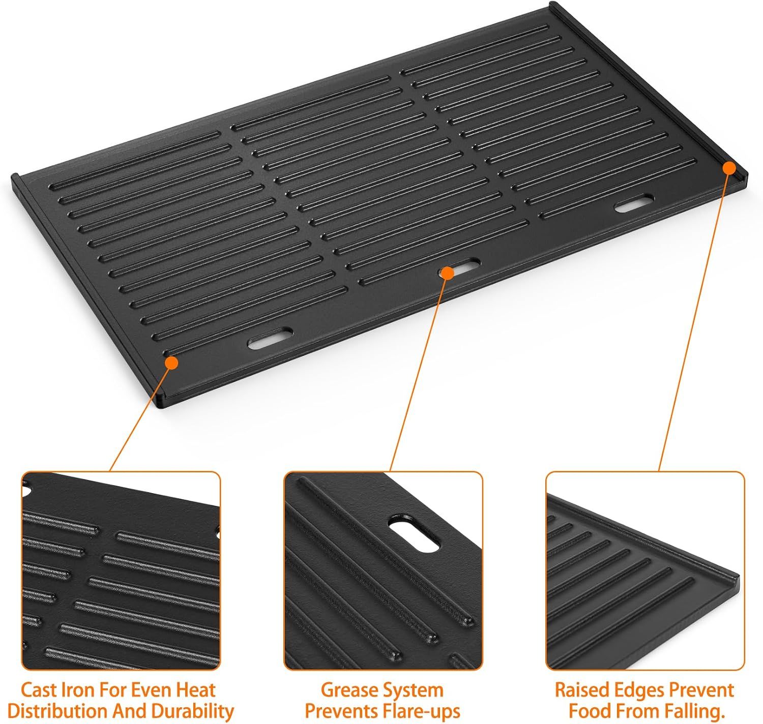 Universal Cast Iron BBQ Griddle Plate, 44 × 24.5 cm