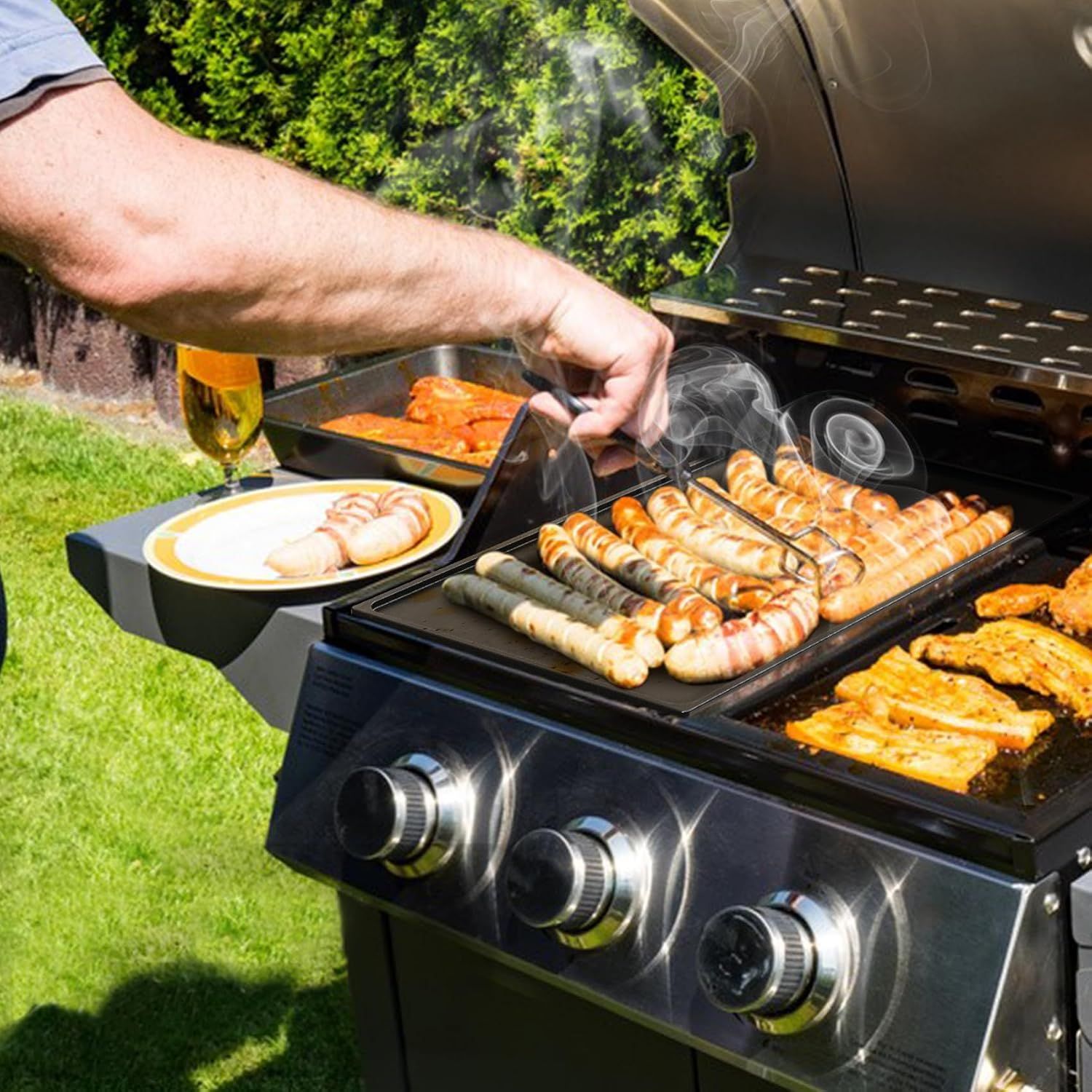 Universal Cast Iron BBQ Griddle Plate, 44 × 24.5 cm