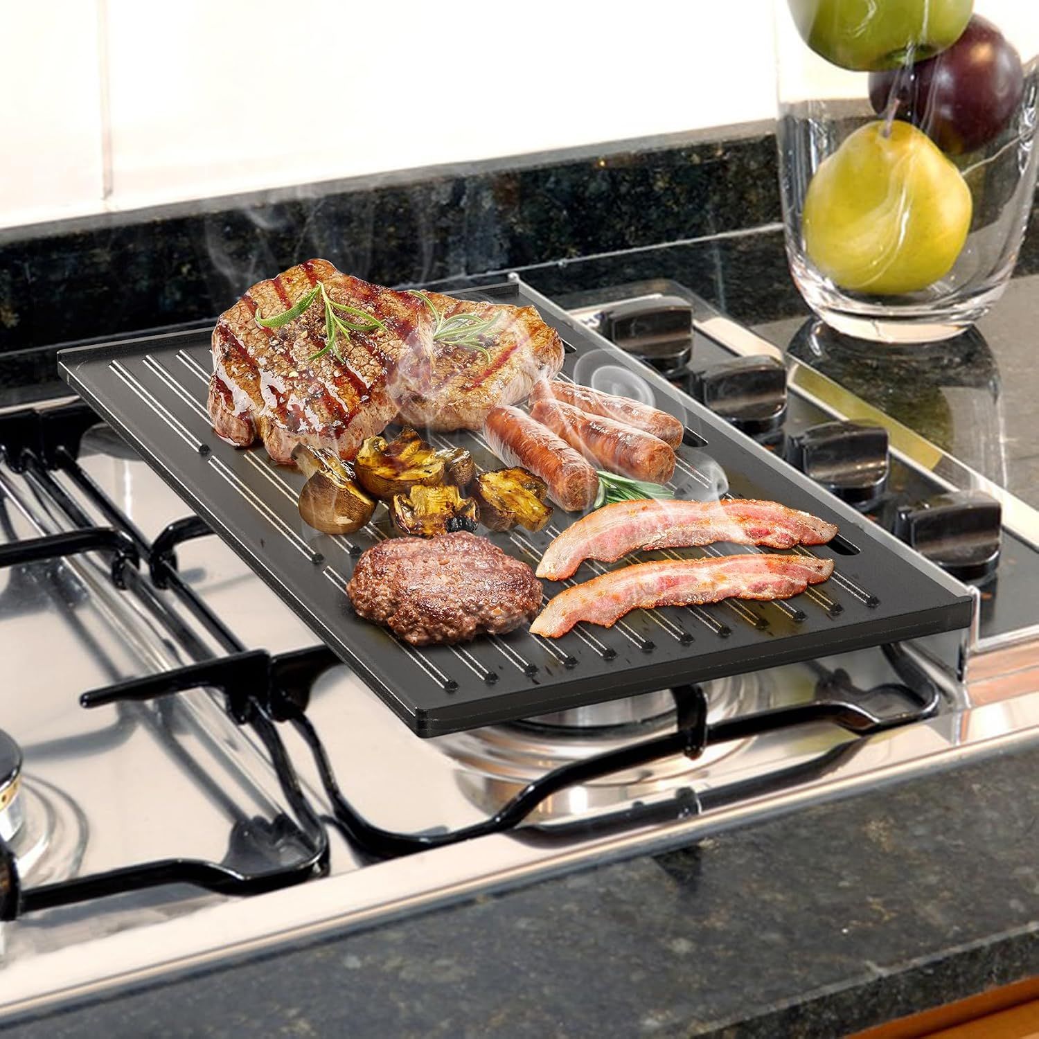Universal Cast Iron BBQ Griddle Plate, 44 × 24.5 cm