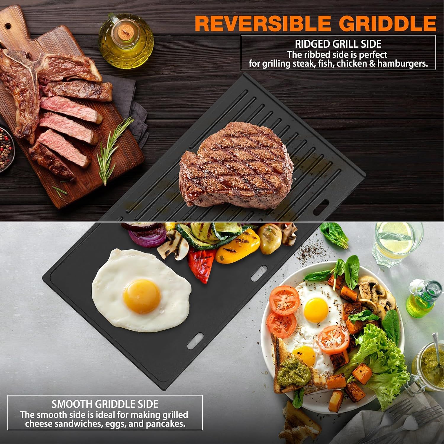 Universal Cast Iron BBQ Griddle Plate, 44 × 24.5 cm