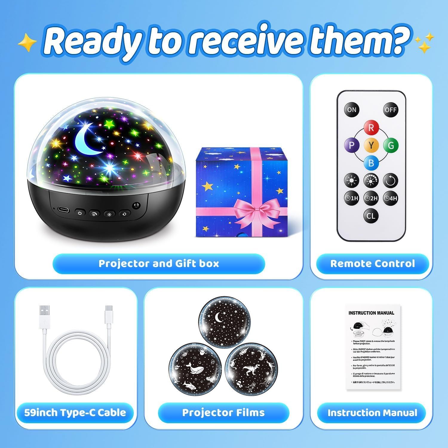 Dinosaur Night Light Projector for Kids 3D HD Star Lamp with Remote Control 31 Colours