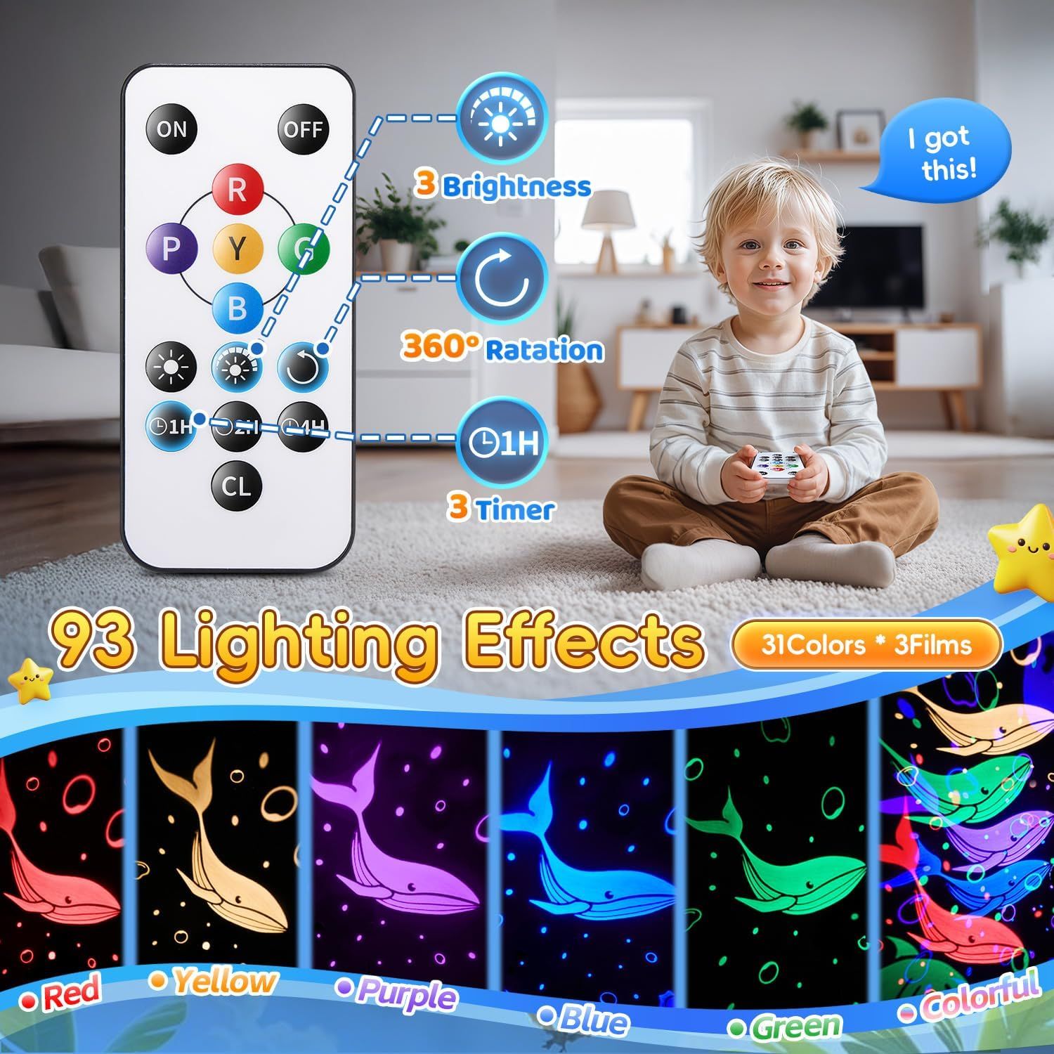 Dinosaur Night Light Projector for Kids 3D HD Star Lamp with Remote Control 31 Colours