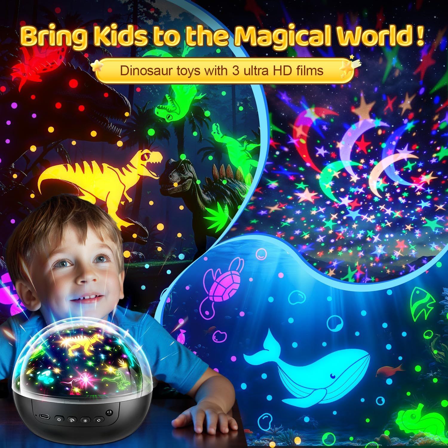 Dinosaur Night Light Projector for Kids 3D HD Star Lamp with Remote Control 31 Colours